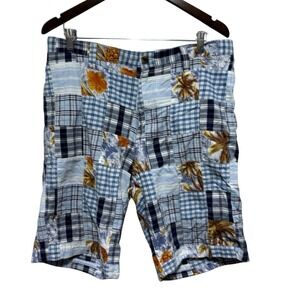 Old Navy Vintage Shorts Mens 34 Blue Madras Patchwork Tropical Plaid Cotton Y2K